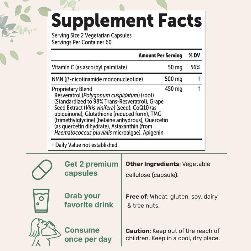 NMN Complex 1,000mg Per Serving, 120 Veggie Capsules